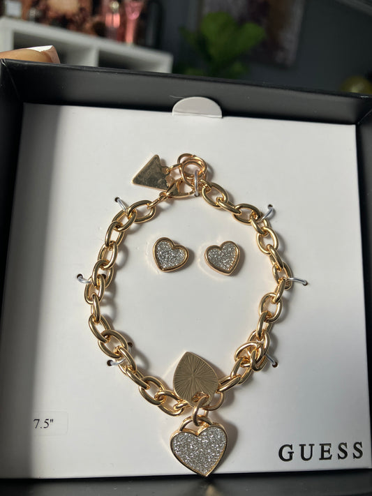 Heart-Charm Bracelet and Earring Set