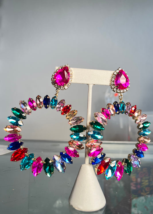 Multi-Colored Rhinestone Drop Earrings