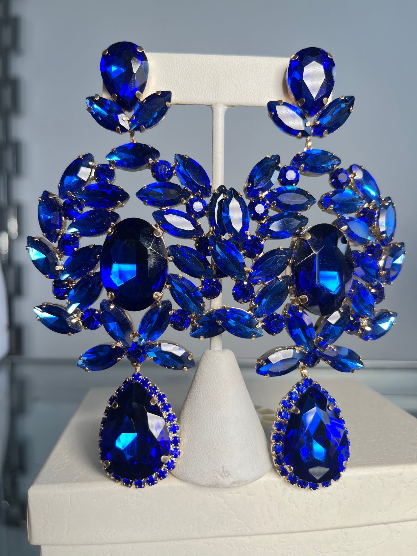 Blue Drop Rhinestone Earrings